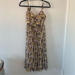 Vici Pink and Yellow Floral Midi Dress